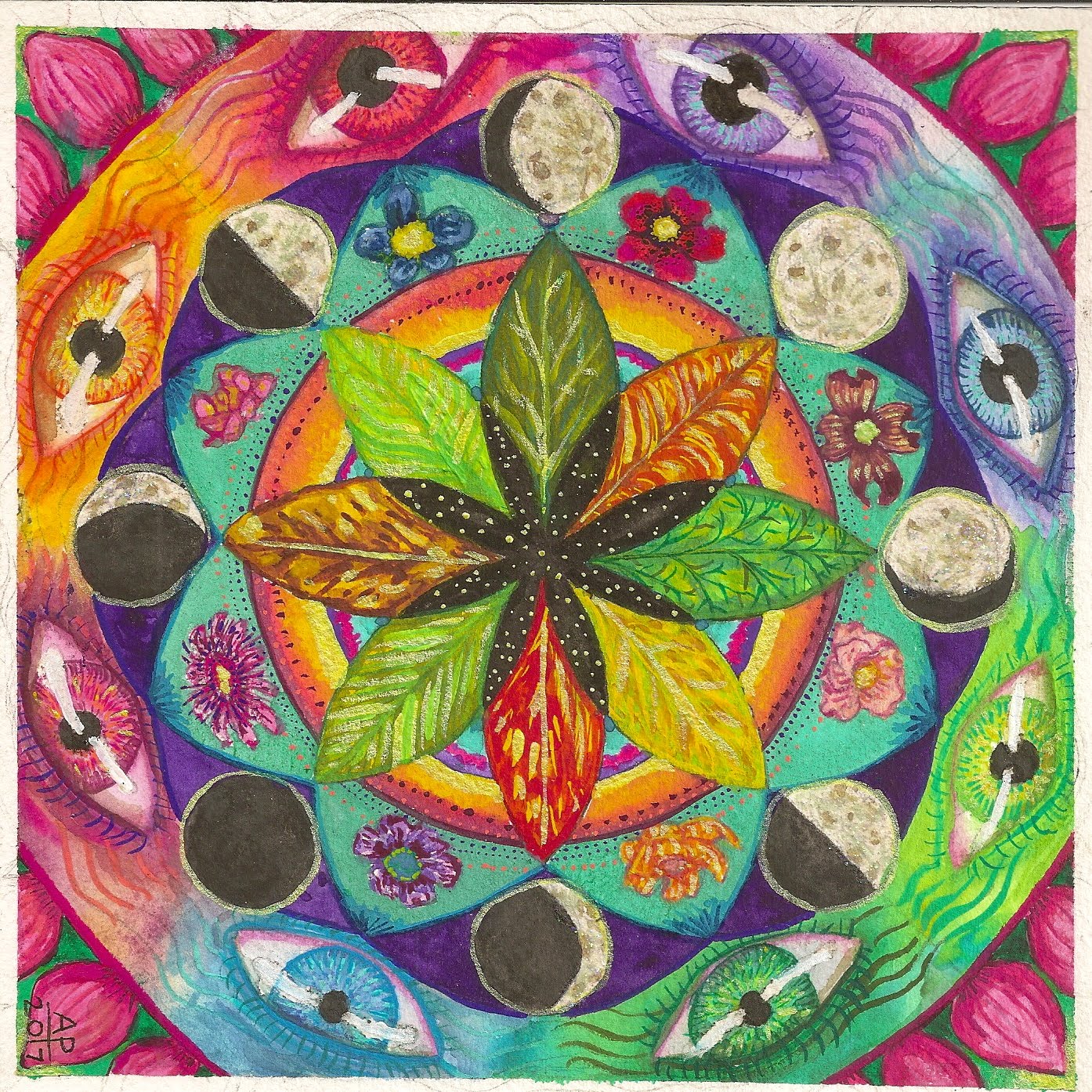 Load video: A series of paintings about the universe and plants with sacred geometry.