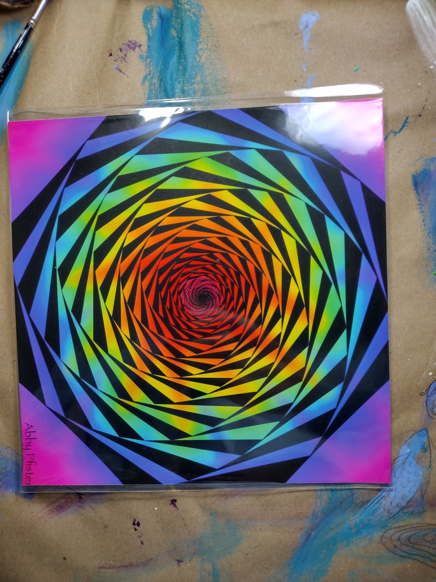Rainbow Fibonacci Spiral Octagon Print 8x8