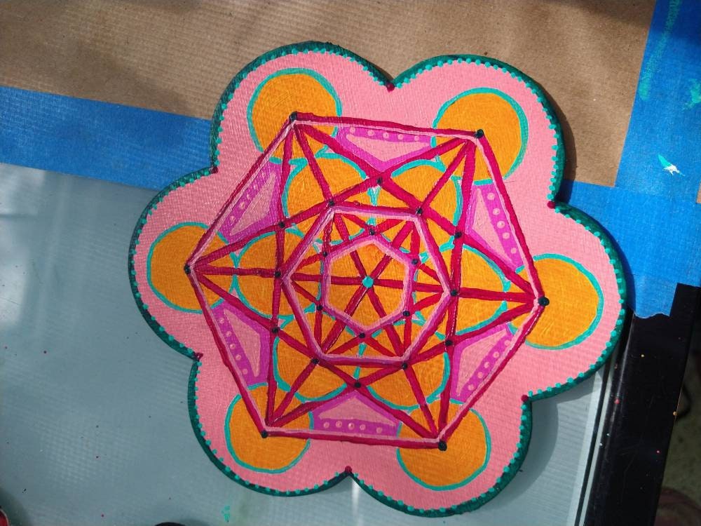 Metatron's Cube Mandala Original Painting Magnet 6x6"